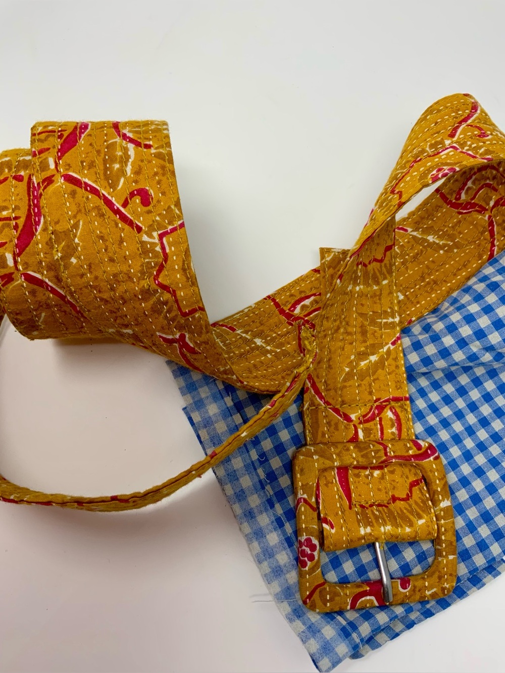 Free People Frisco Subtle Orange Patterned Fabric Belt with Red Yellow Accents